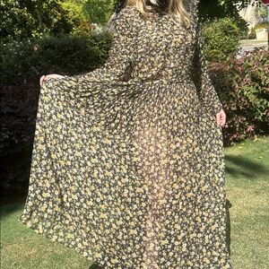 Doen Floral Black and Yellow Maxi Dress